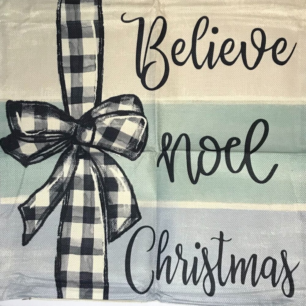 NWOT Pillow Cover "Believe, Noel, Christmas" Burlap look fits 16"x16" pillow
